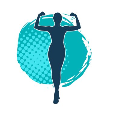 Sıska, sağlıklı bir kadının silüeti kol kasını gösteriyor. Vücut hatları iyi olan bir kadının silüeti..