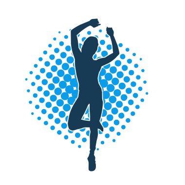 Hareketli bir kadın dansçının silueti. Dans eden zayıf bir kadının silueti..