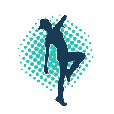 Hareketli bir kadın dansçının silueti. Dans eden zayıf bir kadının silueti..