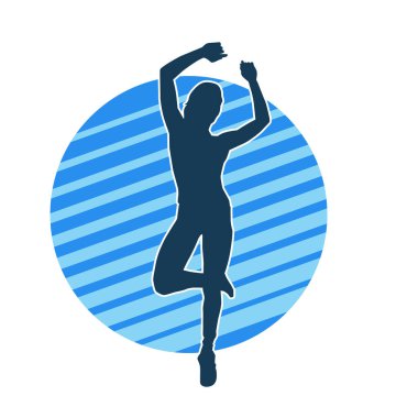 Hareketli bir kadın dansçının silueti. Dans eden zayıf bir kadının silueti..