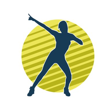 Hareketli bir kadın dansçının silueti. Dans eden zayıf bir kadının silueti..