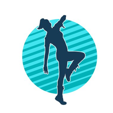 Hareketli bir kadın dansçının silueti. Dans eden zayıf bir kadının silueti..