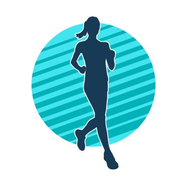 Koşan bir kadının silueti. Dişi bir koşunun silueti.