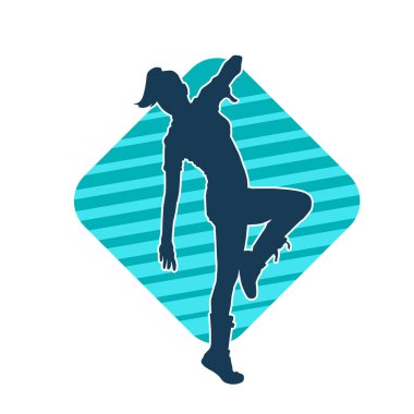 Hareketli bir kadın dansçının silueti. Dans eden zayıf bir kadının silueti..