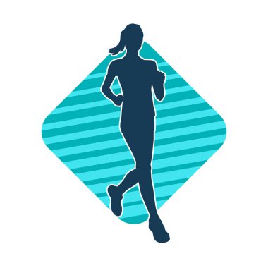 Koşan bir kadının silueti. Dişi bir koşunun silueti.