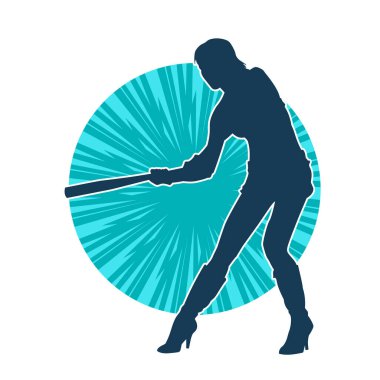 Hareket halindeki bir kadın dövüşçünün silueti beyzbol sopası taşıyor.