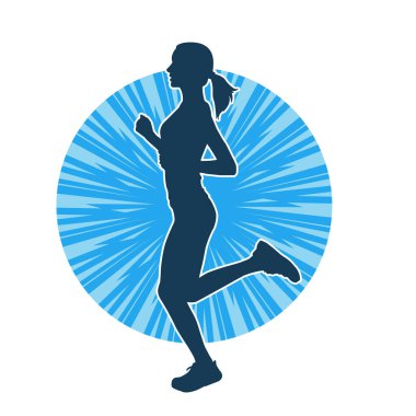 Koşan bir kadının silueti. Dişi bir koşunun silueti.