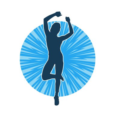 Hareketli bir kadın dansçının silueti. Dans eden zayıf bir kadının silueti..