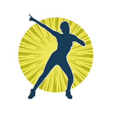 Hareketli bir kadın dansçının silueti. Dans eden zayıf bir kadının silueti..