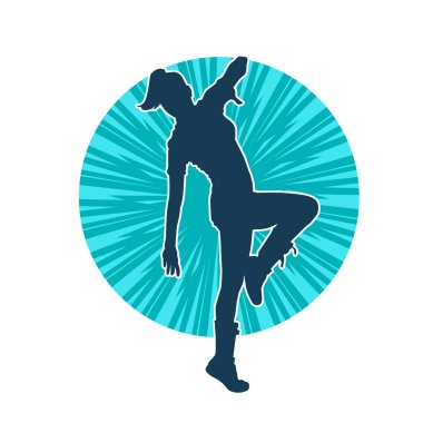 Hareketli bir kadın dansçının silueti. Dans eden zayıf bir kadının silueti..