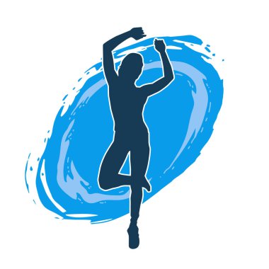 Hareketli bir kadın dansçının silueti. Dans eden zayıf bir kadının silueti..