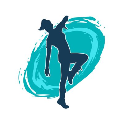 Hareketli bir kadın dansçının silueti. Dans eden zayıf bir kadının silueti..