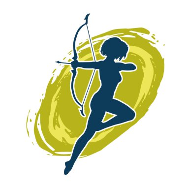 Dişi okçu bir dövüşçünün silueti ok ve yayla pozisyonunu alıyor..