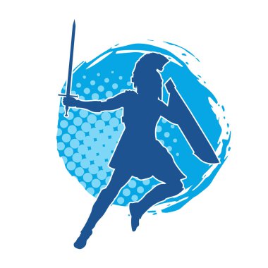 Savaş zırhı giymiş bir erkek savaşçının silueti. Kılıç ile poz veriyor..