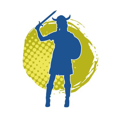 Viking kaskı takan ve kılıç taşıyan bir kadın savaşçının silueti.