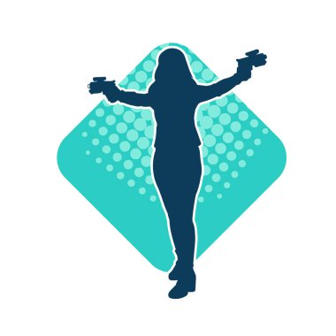 Sıska bir kadın savaşçının silueti makineli tüfekle poz veriyor.