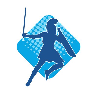 Savaş zırhı giymiş bir erkek savaşçının silueti. Kılıç ile poz veriyor..