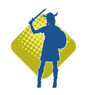 Viking kaskı takan ve kılıç taşıyan bir kadın savaşçının silueti.