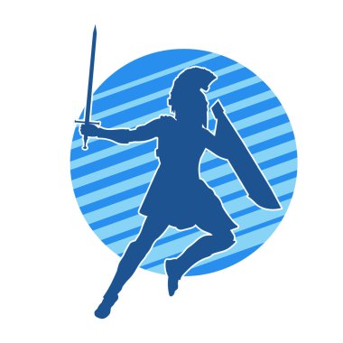 Savaş zırhı giymiş bir erkek savaşçının silueti. Kılıç ile poz veriyor..