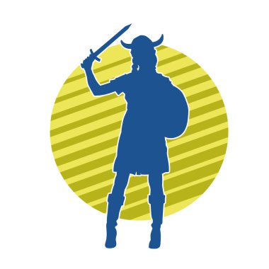 Viking kaskı takan ve kılıç taşıyan bir kadın savaşçının silueti.