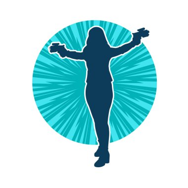 Sıska bir kadın savaşçının silueti makineli tüfekle poz veriyor.