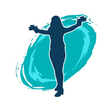 Sıska bir kadın savaşçının silueti makineli tüfekle poz veriyor.