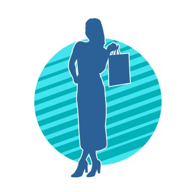 Sıska, alışveriş torbaları taşıyan genç bir kadının silueti. Alışveriş torbaları taşıyan şık bir kadının silueti.