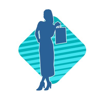 Sıska, alışveriş torbaları taşıyan genç bir kadının silueti. Alışveriş torbaları taşıyan şık bir kadının silueti.