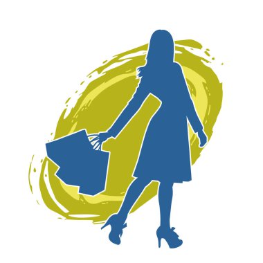 Sıska, alışveriş torbaları taşıyan genç bir kadının silueti. Alışveriş torbaları taşıyan şık bir kadının silueti.