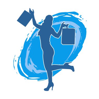 Sıska, alışveriş torbaları taşıyan genç bir kadının silueti. Alışveriş torbaları taşıyan şık bir kadının silueti.