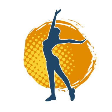 Hareketli bir kadın dansçının silueti. Dans eden zayıf bir kadının silueti..