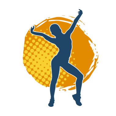 Hareketli bir kadın dansçının silueti. Dans eden zayıf bir kadının silueti..