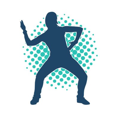 Hareketli bir kadın dansçının silueti. Dans eden zayıf bir kadının silueti..