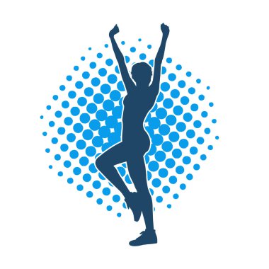 Sportif kadın silueti aerobik yapıyor. 
