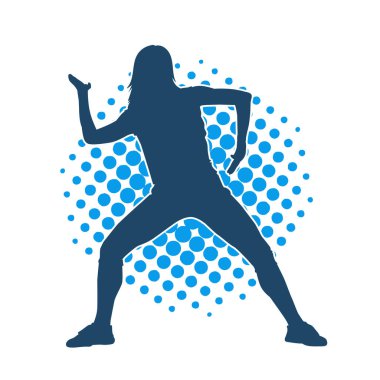 Hareketli bir kadın dansçının silueti. Dans eden zayıf bir kadının silueti..