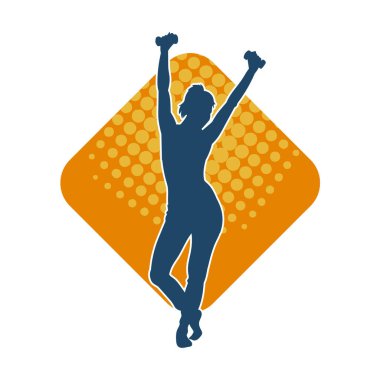 Dambıl kullanarak fiziksel egzersiz yapan ya da spor yapan kadın silueti.