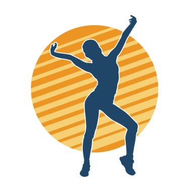 Hareketli bir kadın dansçının silueti. Dans eden zayıf bir kadının silueti..