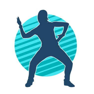 Hareketli bir kadın dansçının silueti. Dans eden zayıf bir kadının silueti..