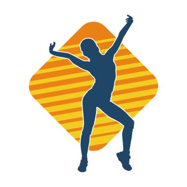 Hareketli bir kadın dansçının silueti. Dans eden zayıf bir kadının silueti..