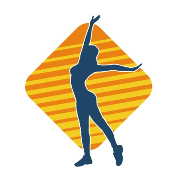 Hareketli bir kadın dansçının silueti. Dans eden zayıf bir kadının silueti..