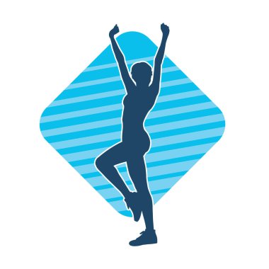 Sportif kadın silueti aerobik yapıyor. 