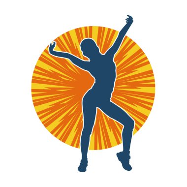 Hareketli bir kadın dansçının silueti. Dans eden zayıf bir kadının silueti..