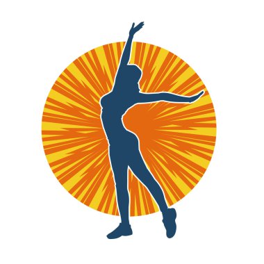 Hareketli bir kadın dansçının silueti. Dans eden zayıf bir kadının silueti..