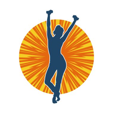 Dambıl kullanarak fiziksel egzersiz yapan ya da spor yapan kadın silueti.