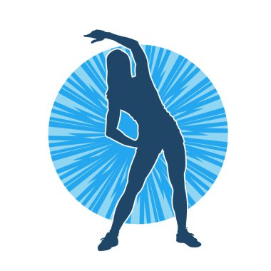 Sportif kadın silueti aerobik yapıyor. 