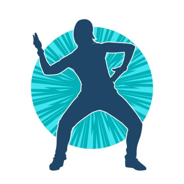 Hareketli bir kadın dansçının silueti. Dans eden zayıf bir kadının silueti..