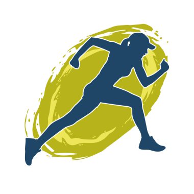 Koşan bir kadının silueti. Dişi bir koşunun silueti.