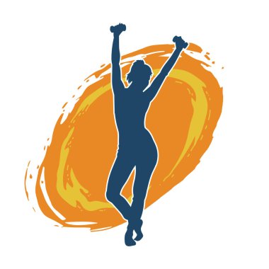 Dambıl kullanarak fiziksel egzersiz yapan ya da spor yapan kadın silueti.