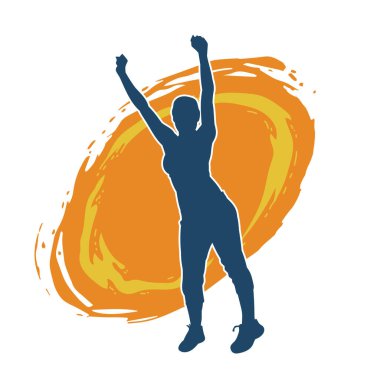 Sportif kadın silueti aerobik yapıyor. 