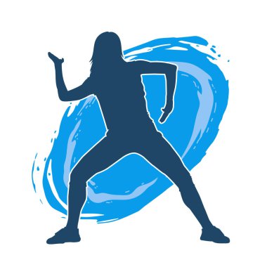 Hareketli bir kadın dansçının silueti. Dans eden zayıf bir kadının silueti..